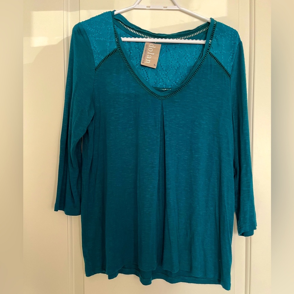 Dolan Teal V-Neck Scoop Lace Back Long Sleeve Top